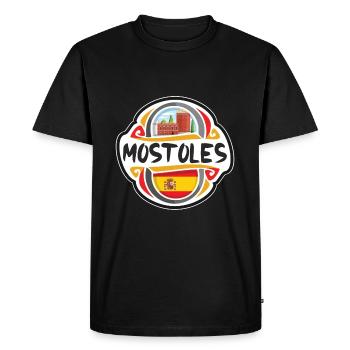 Mostoles Spain Flag Badge Travel Souvenir Stamp - Men's Premium Organic T-Shirt - black - Front - Nico (187cm)