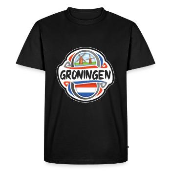 Groningen Netherlands Flag Travel Souvenir Badge S - Men's Premium Organic T-Shirt - black - Front - Nico (187cm)