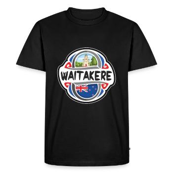 Waitakere Nouvelle-Zélande Drapeau Voyage Souvenir Badge S - T-shirt Premium bio Homme - noir - Devant - Nico (187cm)