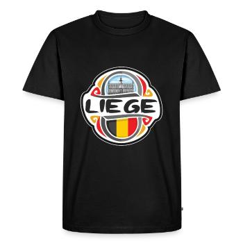 Liège Belgique Drapeau Badge Voyage Souvenir Timbre - T-shirt Premium bio Homme - noir - Devant - Nico (187cm)