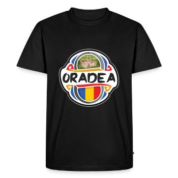 Oradea Roumanie Drapeau Badge Voyage Souvenir Timbre - T-shirt Premium bio Homme - noir - Devant - Nico (187cm)