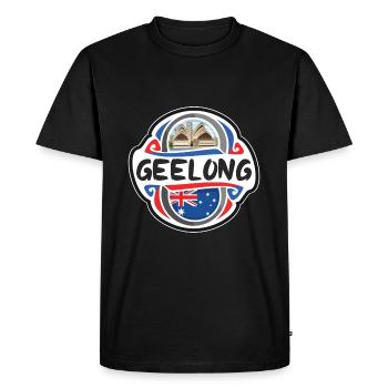 Geelong Australie Flag Badge Souvenir de Voyage - T-shirt Premium bio Homme - noir - Devant - Nico (187cm)