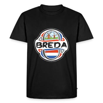 Breda Netherlands Flag Badge Travel Souvenir Stamp - Men's Premium Organic T-Shirt - black - Front - Nico (187cm)