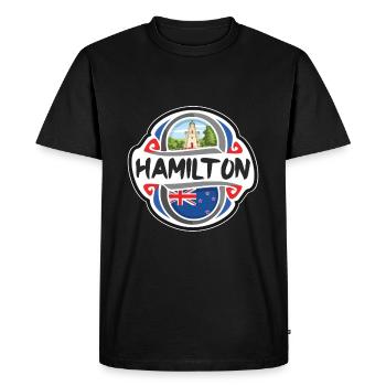Hamilton Drapeau de la Nouvelle-Zélande Voyage Souvenir Badge St - T-shirt Premium bio Homme - noir - Devant - Nico (187cm)