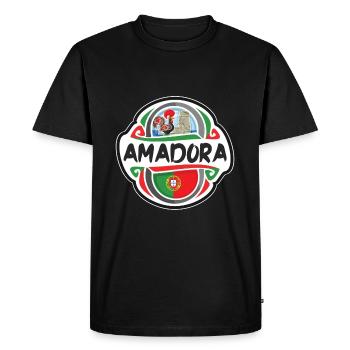 Amadora Portugal Drapeau Badge Voyage Souvenir Timbre - T-shirt Premium bio Homme - noir - Devant - Nico (187cm)