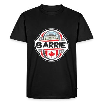 Barrie Canada Flag Badge Travel Souvenir Stamp - Men's Premium Organic T-Shirt - black - Front - Nico (187cm)