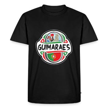 Guimaraes Portugal Drapeau Voyage Souvenir Badge Stam - T-shirt Premium bio Homme - noir - Devant - Nico (187cm)