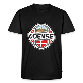 Odense Danemark Drapeau Badge Voyage Souvenir Timbre - T-shirt Premium bio Homme - noir - Devant - Nico (187cm)