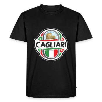 Cagliari Italy Flag Badge Travel Souvenir Stamp - Men's Premium Organic T-Shirt - black - Front - Nico (187cm)