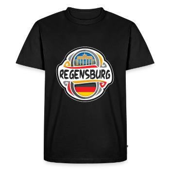 Regensburg Germany Flag Travel Souvenir Badge Stam - Men's Premium Organic T-Shirt - black - Front - Nico (187cm)