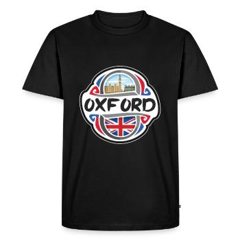 Oxford Royaume-Uni Royaume-Uni Drapeau Souvenir de voyage Badg - T-shirt Premium bio Homme - noir - Devant - Nico (187cm)