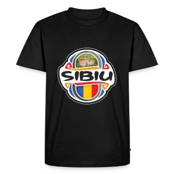 Sibiu Roumanie Drapeau Badge Voyage Souvenir Timbre - T-shirt Premium bio Homme - noir - Devant - Nico (187cm)