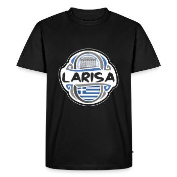 Larisa Grèce Drapeau Badge Voyage Souvenir Timbre - T-shirt Premium bio Homme - noir - Devant - Nico (187cm)