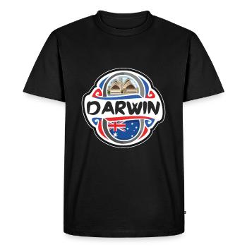 Darwin Australie Drapeau Badge Voyage Souvenir Timbre - T-shirt Premium bio Homme - noir - Devant - Nico (187cm)