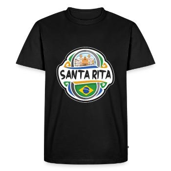 Santa Rita Brésil Drapeau Badge Voyage Souvenir Timbre - T-shirt Premium bio Homme - noir - Devant - Nico (187cm)