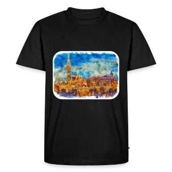 Budapest Hungary Watercolor Sketch Illustration - Men's Premium Organic T-Shirt - black - Front - Nico (187cm)
