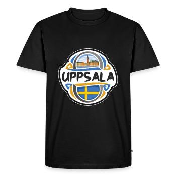 Uppsala Suède Drapeau Badge Voyage Souvenir Timbre - T-shirt Premium bio Homme - noir - Devant - Nico (187cm)