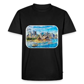 Australie Aquarelle Esquisse Dessinée à la Main Peinture - T-shirt Premium bio Homme - noir - Devant - Nico (187cm)