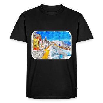 Santorin Grèce Aquarelle Esquisse Dessin Dessiné - T-shirt Premium bio Homme - noir - Devant - Nico (187cm)