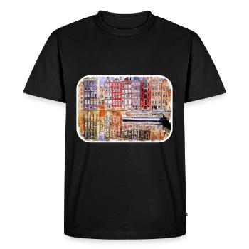 Amsterdam Netherlands Watercolor Sketch Drawing - Men's Premium Organic T-Shirt - black - Front - Nico (187cm)