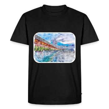 Lucerne Switzerland Watercolor Sketch Drawn Illust - Men's Premium Organic T-Shirt - black - Front - Nico (187cm)