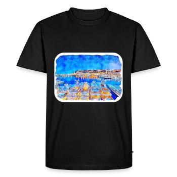 Monaco Landmark Aquarelle Esquisse Dessin de peinture - T-shirt Premium bio Homme - noir - Devant - Nico (187cm)