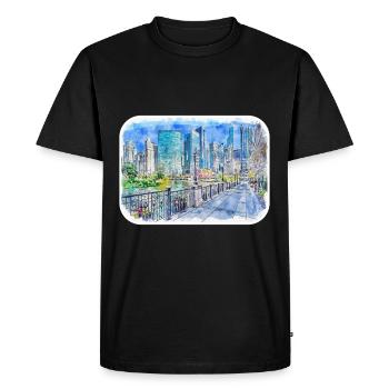 Chicago USA Watercolor Sketch Drawn Illustration - Men's Premium Organic T-Shirt - black - Front - Nico (187cm)