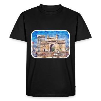 Mumbai India Watercolor Sketch Drawn Painting - Men's Premium Organic T-Shirt - black - Front - Nico (187cm)