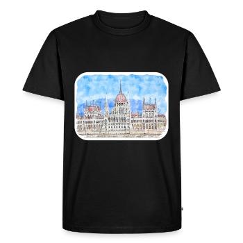 Budapest Hungary Watercolor Sketch Draw Drawing - Men's Premium Organic T-Shirt - black - Front - Nico (187cm)