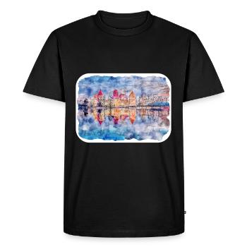 Lithuania Landmark Watercolor Sketch Illustration - Men's Premium Organic T-Shirt - black - Front - Nico (187cm)