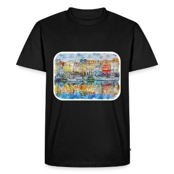 Copenhague Danemark Aquarelle Sketch Illustration - T-shirt Premium bio Homme - noir - Devant - Nico (187cm)