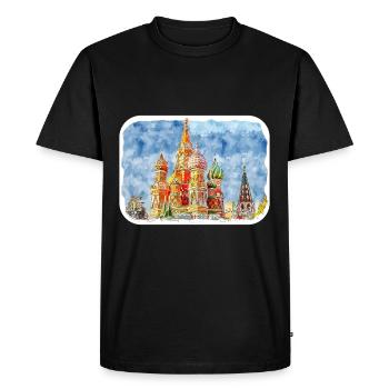 Moscou Russie Aquarelle Esquisse Dessin Dessiné - T-shirt Premium bio Homme - noir - Devant - Nico (187cm)