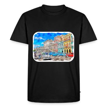 Habana Cuba Aquarelle Esquisse Dessinée Illustration - T-shirt Premium bio Homme - noir - Devant - Nico (187cm)