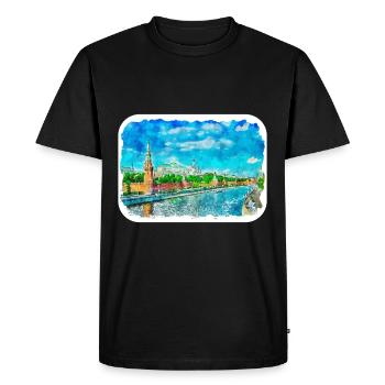 Moscou Russie Aquarelle Esquisse Dessinée Peinture - T-shirt Premium bio Homme - noir - Devant - Nico (187cm)