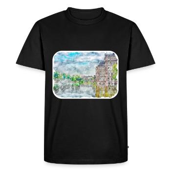Binnenhof Pays-Bas Aquarelle Dessin - T-shirt Premium bio Homme - noir - Devant - Nico (187cm)