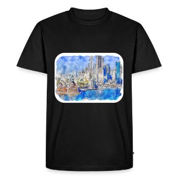 Sydney Australie Aquarelle Esquisse Dessinée Illustrat - T-shirt Premium bio Homme - noir - Devant - Nico (187cm)