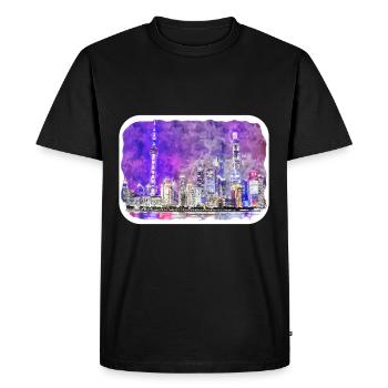 Shanghai Chine Aquarelle Croquis Dessiné Dessin - T-shirt Premium bio Homme - noir - Devant - Nico (187cm)
