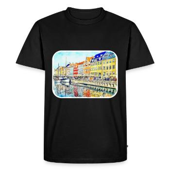 Copenhague Danemark Aquarelle Sketch Illustration - T-shirt Premium bio Homme - noir - Devant - Nico (187cm)