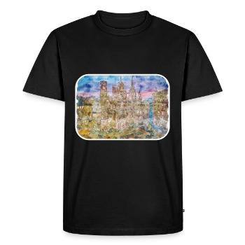 Barcelone Espagne Aquarelle Esquisse Dessin Dessiné - T-shirt Premium bio Homme - noir - Devant - Nico (187cm)