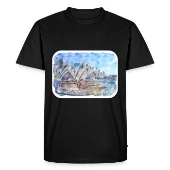Sydney Australie Aquarelle Esquisse Dessinée Illustrat - T-shirt Premium bio Homme - noir - Devant - Nico (187cm)