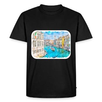 Venice Italy Watercolor Sketch - Men's Premium Organic T-Shirt - black - Front - Nico (187cm)