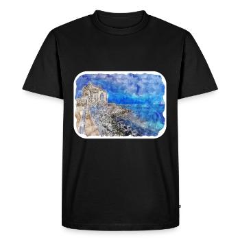 Roumanie Landmark Aquarelle Esquisse Dessin de peinture - T-shirt Premium bio Homme - noir - Devant - Nico (187cm)