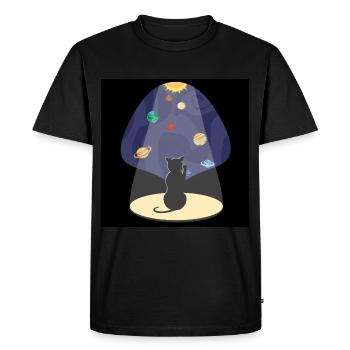 Chat mignon dans l’espace avec des planètes - T-shirt Premium bio Homme - noir - Devant - Nico (187cm)