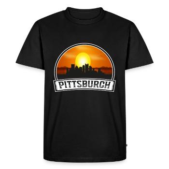 Pittsburgh Pennsylvanie États-Unis Skyline Vintage Coucher de soleil - T-shirt Premium bio Homme - noir - Devant - Nico (187cm)
