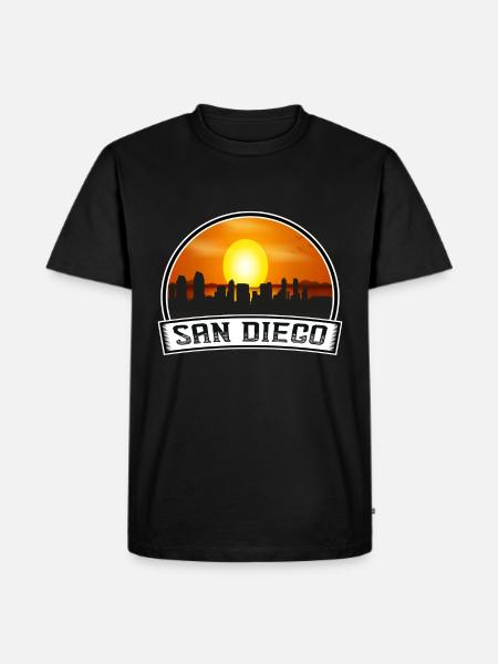 San Diego California Usa Skyline Vintage Sunset Tr - Ekologiczna koszulka męska Premium - czarny