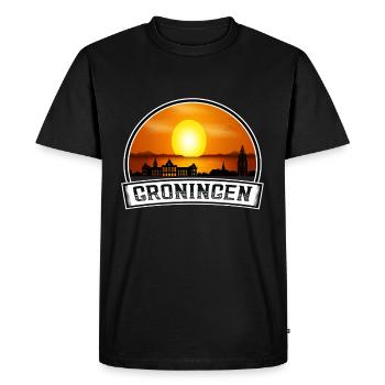 Groningue Pays-Bas Skyline Vintage Sunset Trave - T-shirt Premium bio Homme - noir - Devant - Nico (187cm)