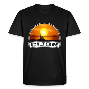 Gijon Spain Skyline Vintage Sunset Travel Souvenir - Men's Premium Organic T-Shirt - black - Front - Nico (187cm)