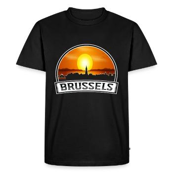 Bruxelles Belgique Skyline Vintage Sunset Travel Sou - T-shirt Premium bio Homme - noir - Devant - Nico (187cm)
