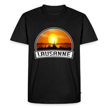 Lausanne Suisse Skyline Vintage Sunset Travel - T-shirt Premium bio Homme - noir - Devant - Nico (187cm)