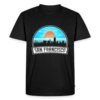 San Francisco Californie États-Unis Skyline Vintage Sunse - T-shirt Premium bio Homme - noir - Devant - Nico (187cm)